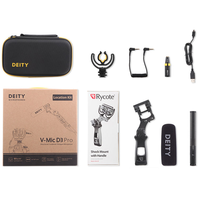Deity V-Mic D3 Pro Location Kit Microphone ชุดไมค์ติดกล้องแบบช็อตกันสำหรับถ่ายวิดีโอ, Youtuber หรืองานบันทึกเสียงต่างๆ พร้อม Pistol Grip ด้ามติดก้านไมค์บูมปรับมุมได้ และ D-XLR อแดปเตอร์ ปรับระดับความดังได้ที่ตัวไมค์, Low-Cut Filter, แบตชาร์จได้ในตัว ราคา 10500 บาท 