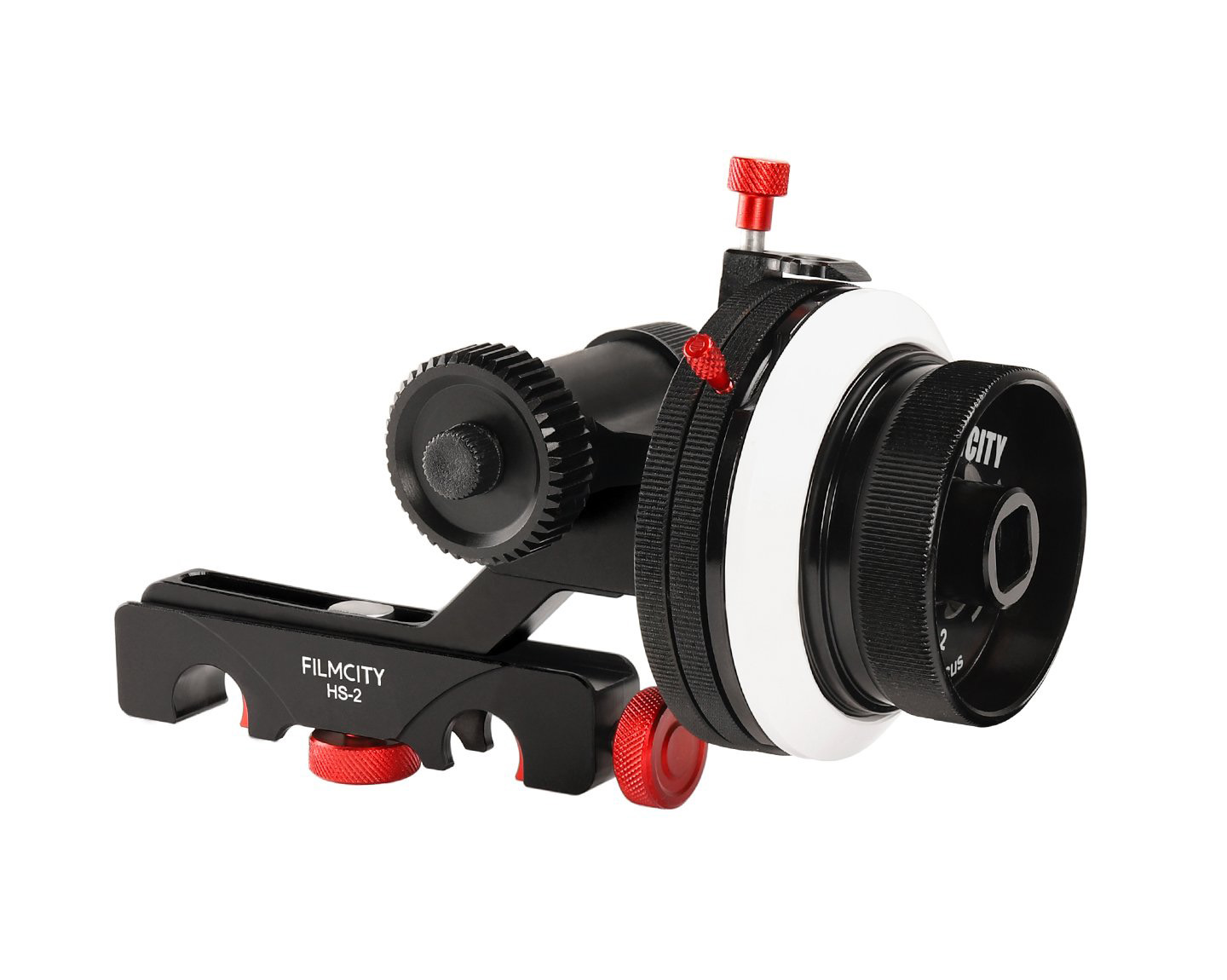 Filmcity HS-2 Follow Focus With Hard Stops ฟอลโล่โฟกัสสำหรับชุดริกกล้องวีดีโอ hard stop มาร์คจุด A/B พร้อมสายรัดเลนส์ ราคา 6700 บาท