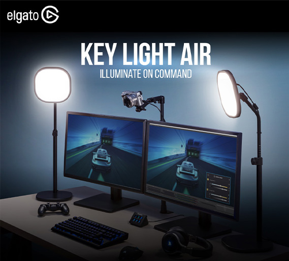 Elgato Key Light Air ไฟ LED พาเนลให้แสงนุ่มกระจาย ปรับอุณหภูมิสีได้ 2900-7000K กำลังไฟสูงสุด 1400 lumens ควบคุมจากสมาร์ทโฟน พร้อมขาตั้งไฟและฐานถ่วงน้ำหนัก