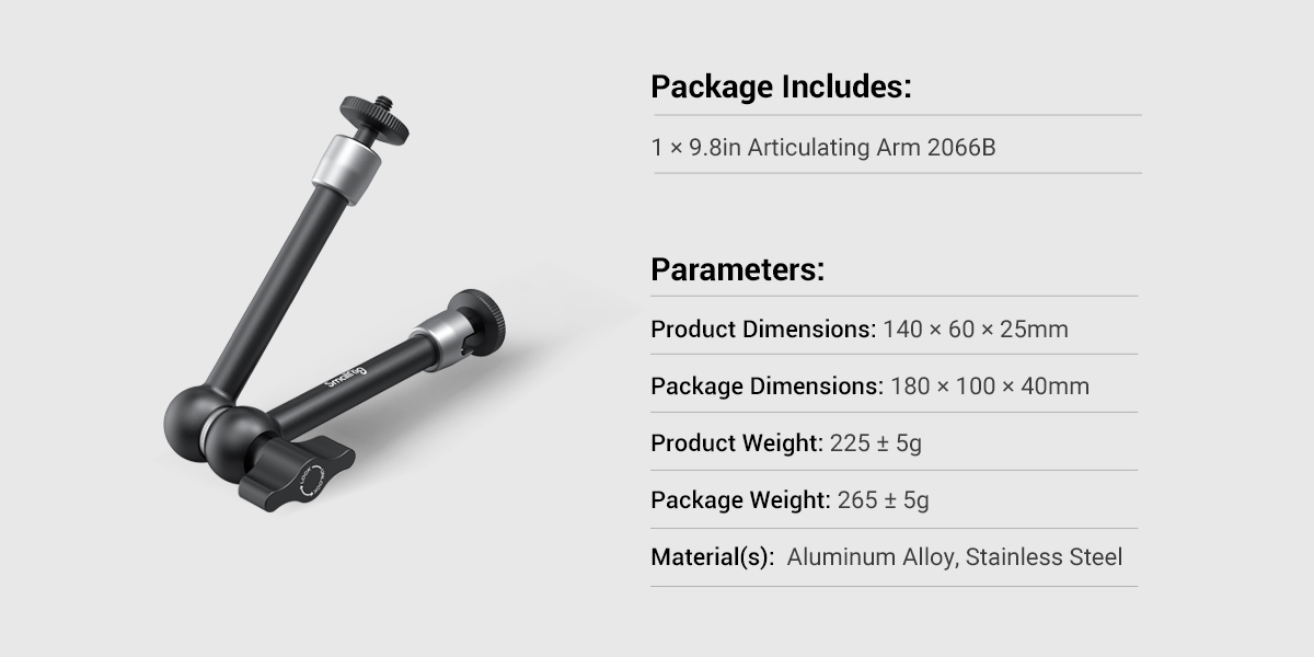 SmallRig Articulating Arm (9.8 inches) 2066B เมจิกอาร์มขนาด 9.8 นิ้ว สกรู 1/4 ทั้งสองฝั่ง สำหรับติดจอมอนิเตอร์ ราคา 695 บาท
