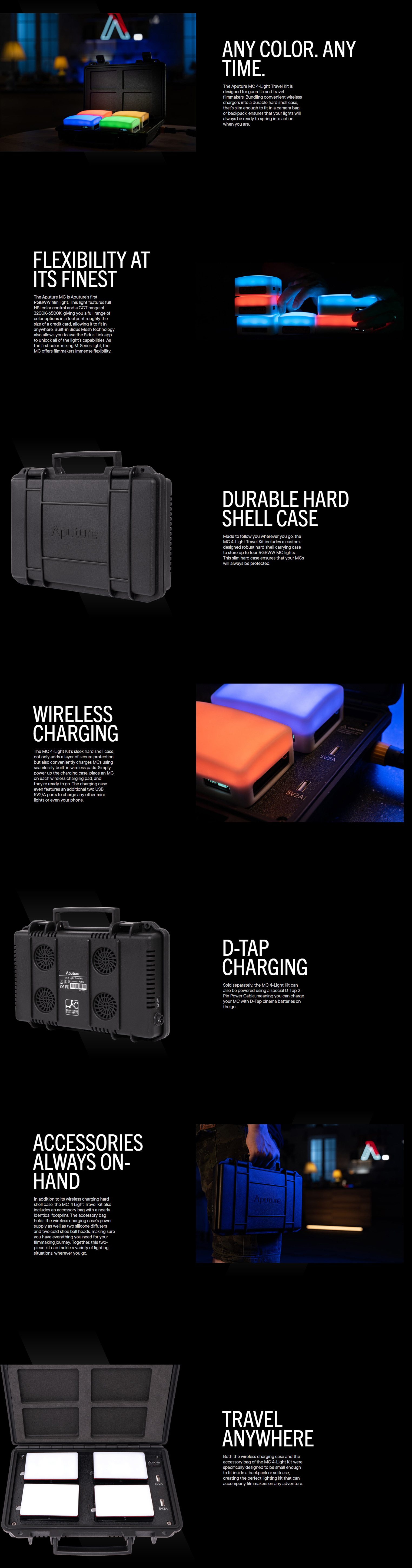 Aputure MC 4-Light Travel Kit with Charging Case ชุดไฟ LED ขนาดพกพา 4 ดวง ปรับเคลวิน RGB ได้ พร้อมเคสแท่นชาร์จในตัว ราคา 17500 บาท