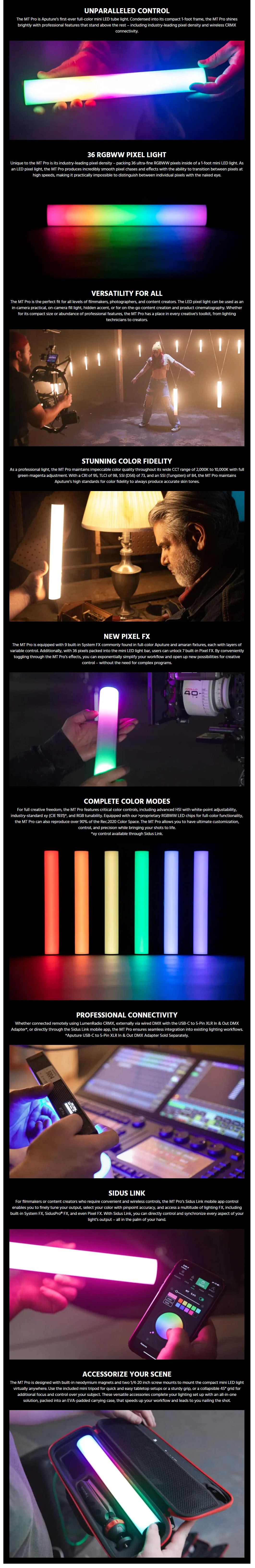 Aputure MT Pro LED Tube Light ไฟ LED แบบหลอด ปรับสี RGB, CCT เอฟเฟกต์ในตัว คอนโทรลผ่านแอพ Sidus Link ราคา 9300 บาท