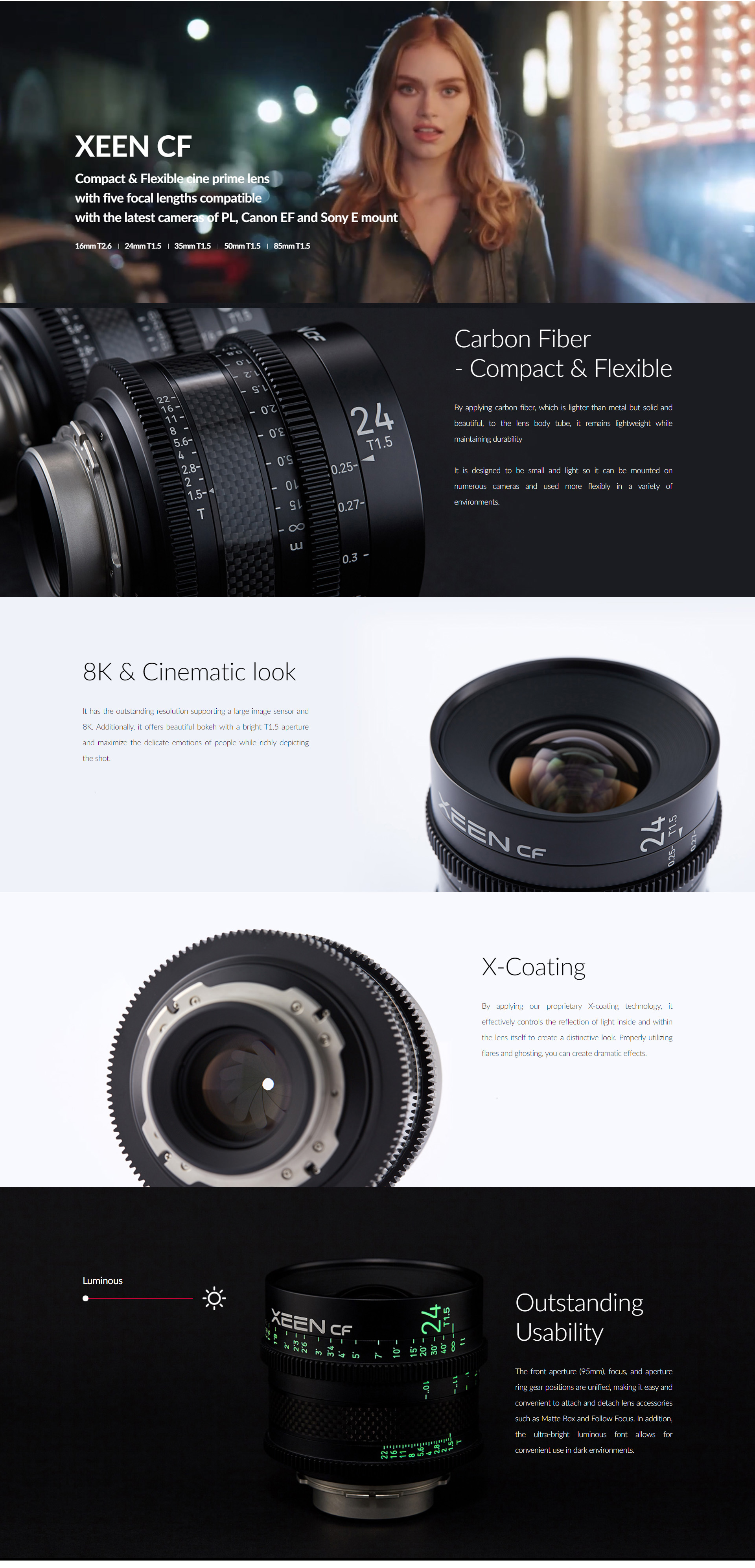 XEEN CF 50mm T1.5 Cine Prime Lens เลนส์ซีนีม่าฟูลเฟรม รองรับเซนเซอร์ 8K บอดี้คาร์บอนไฟเบอร์ ตัวอักษรเรืองแสง ราคา 71900 บาท